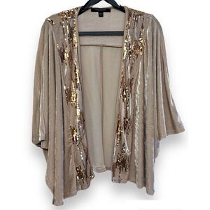 NWOT Andrew Marc Velvet Batwing Shawl OS Sequin Bling Glam Glitter Gold Tan
